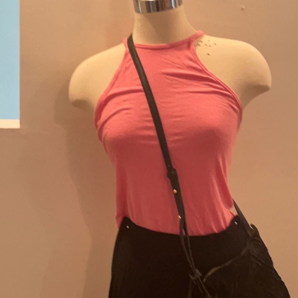 Pink Ribbed High neck tank
